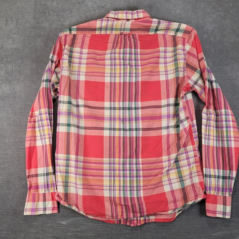 J.Crew Y2K Mens Indian Madras Slim Fit Plaid Button Down Shirt Red Pink Medium M